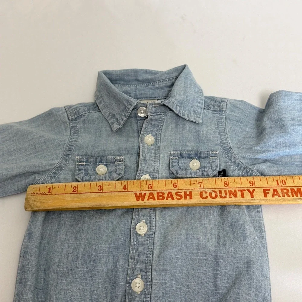 OshKosh Bgosh Baby Chambray Button Down Shirt Bodysuit Blue 6M Long Sleeve